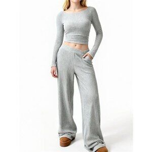 Round Neck Long Sleeve Top and Pants Set